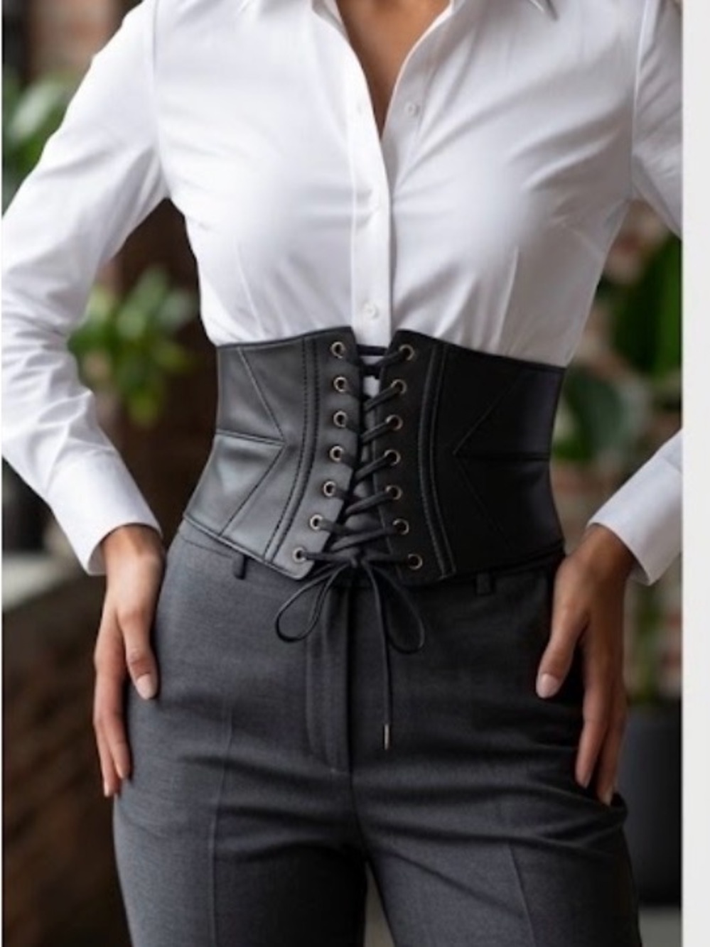 Black Lace-Up Waist Cincher Corset Belt - Women Accessories